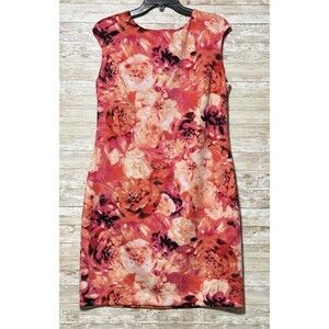 Chaps Dress Orange Floral Womens 16 Sheath Midi Zipper Sleeveless 60s Cocktail